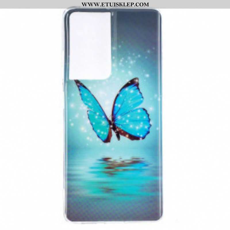 Futerały do Samsung Galaxy S21 Ultra 5G Fluorescencyjny Niebieski Motyl